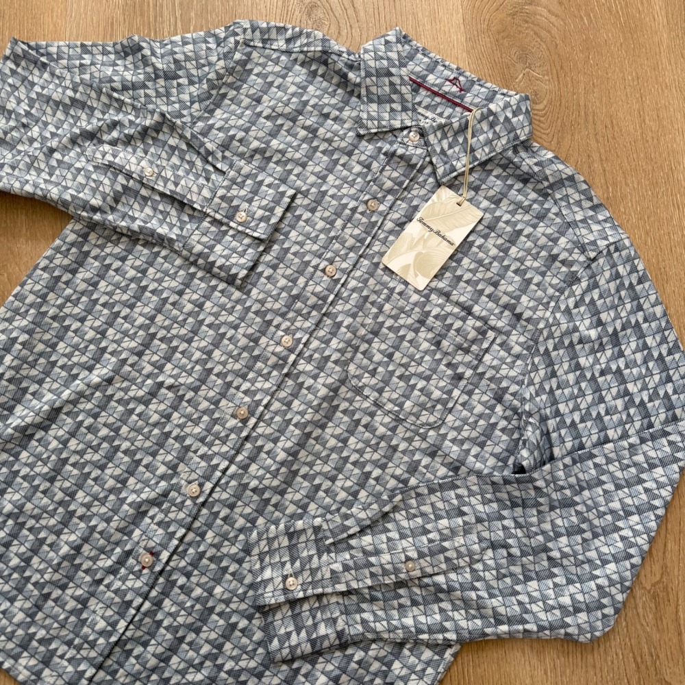 Tommy Bahama San Lucio‎ Tiles Away Shirt Mens M Blue Geometric Long Sleeve NWT